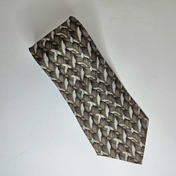 Pierre Cardin Mens Woven Patterned Silk Tie Brown Beige Vintage Necktie - Picture 7 of 8